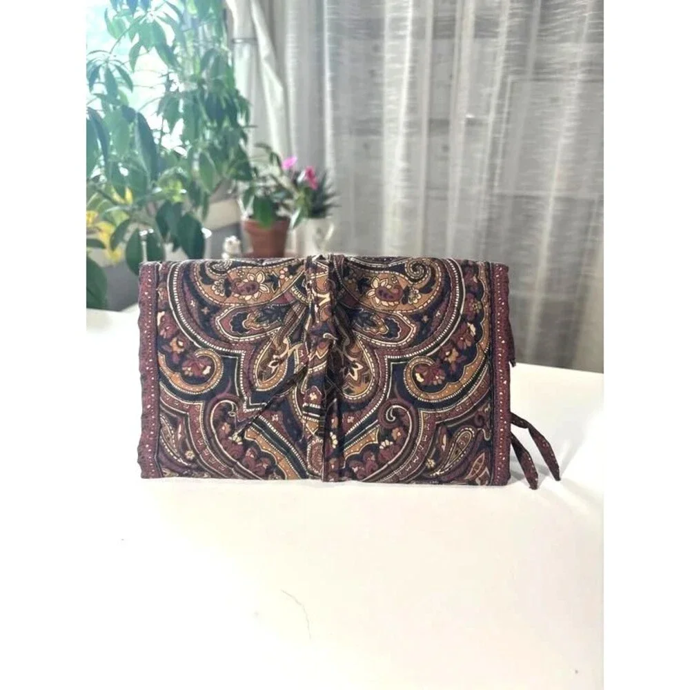 Rare Vintage 90s Vera Bradley Mocha Paisley Quilted Tri-Fold Cosmetic Case